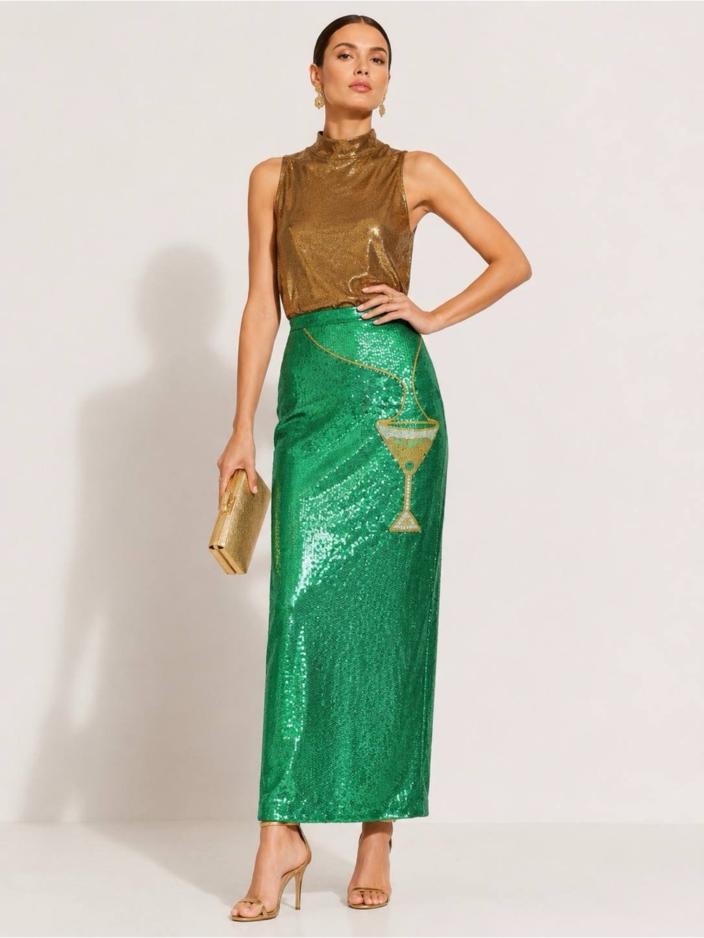 Antonio Melani Womens Naomi Sequin Skirt Green Beaded Cocktail Size 14 NWT - Picture 6 of 16